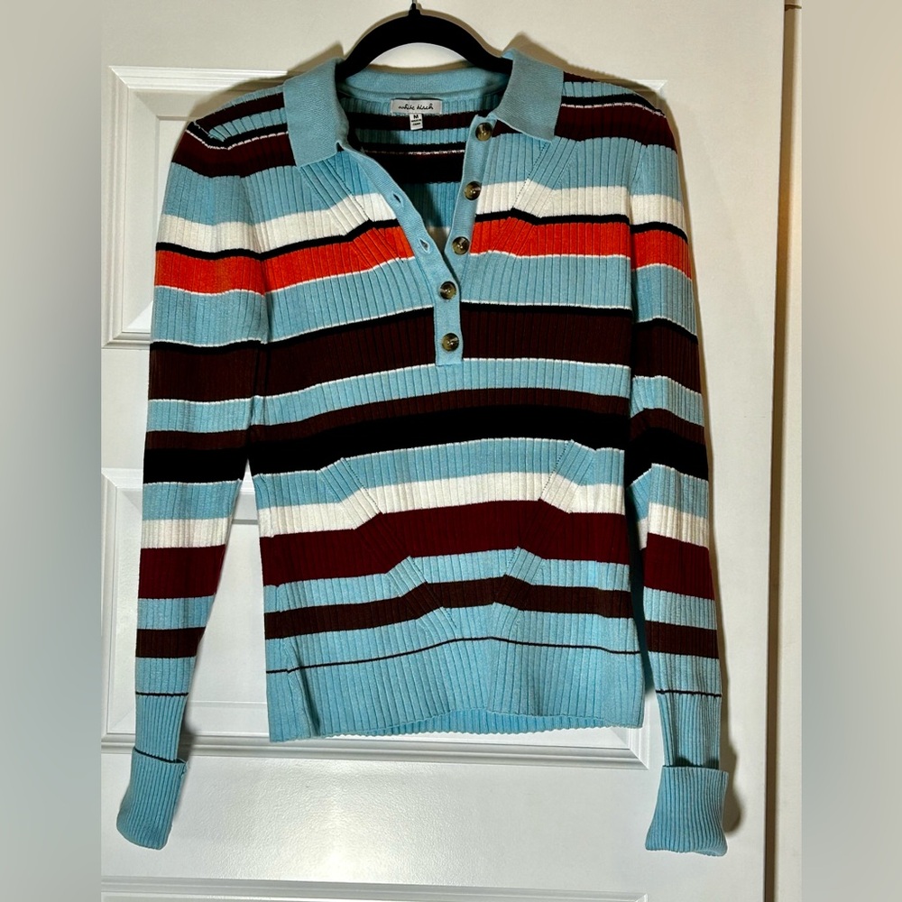 White Birch Multicolor Striped V-Neck Sweater
